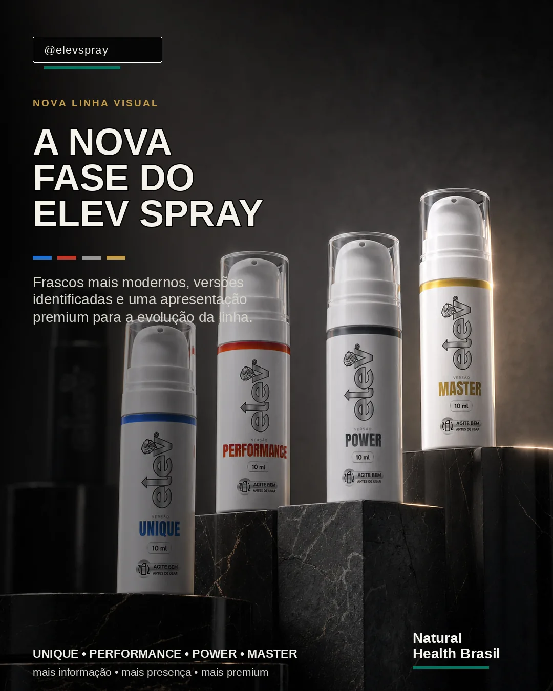 A nova fase do Elev Spray — linha premium Unique, Performance, Power e Master, da Natural Health Brasil